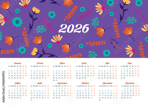 2026-calendrier-banniere-fleurs abstraites sur fond violet