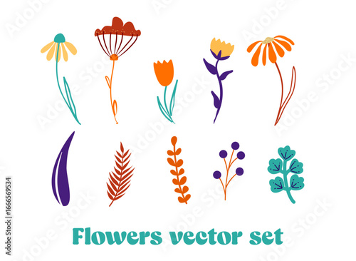 flowers vectors set - collection de fleurs abstraites pour conception graphique, faire-part, invitation