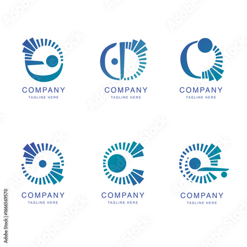 Logo abstrait, forme géométrique, spirale rayon dégradé bleu