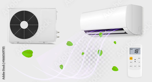 Modern Split Air Conditioner with Remote and Fresh Mint Breeze.