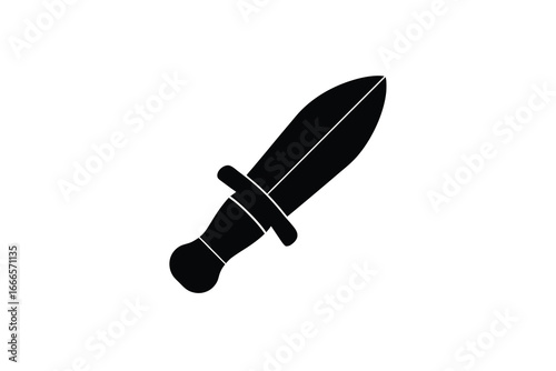 A black silhouette of a dagger with a pointed blade and handle
