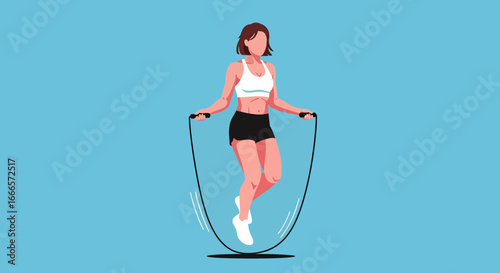 Dynamic illustration of a fit woman engaging in a vigorous jump rope workout for health and cardio fitness