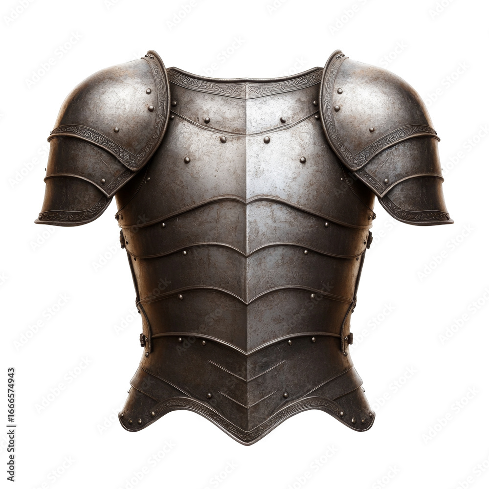 Naklejka premium Medieval knight armor breastplate with ornate detailing and polished steel finish