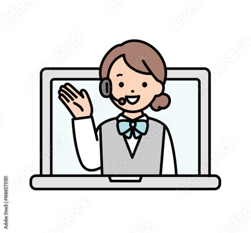 パソコンから説明するコールセンターの女性のイラスト素材