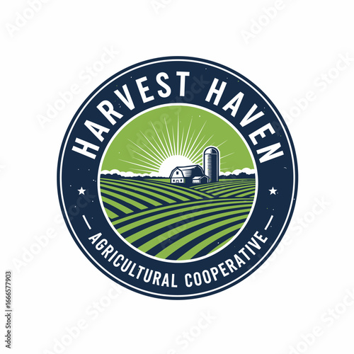 Farm Field and Barn House Circle Shape Logo Emblem Vector Illustration