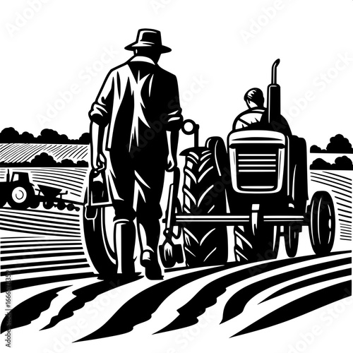 Farmer Guiding Tractor Plow