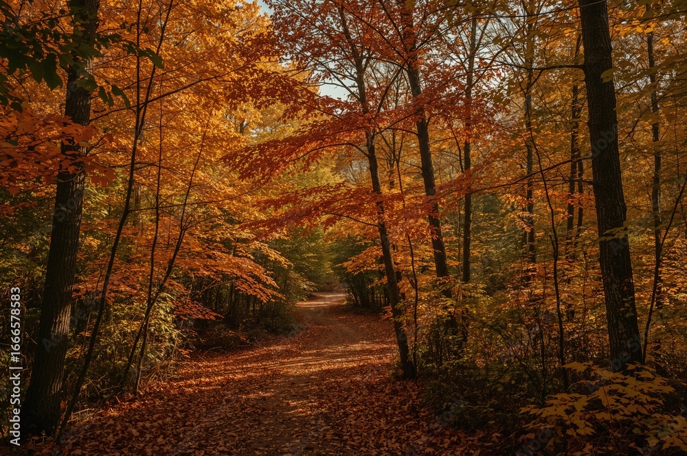 Obraz premium Autumn foliage in a natural woodland park setting