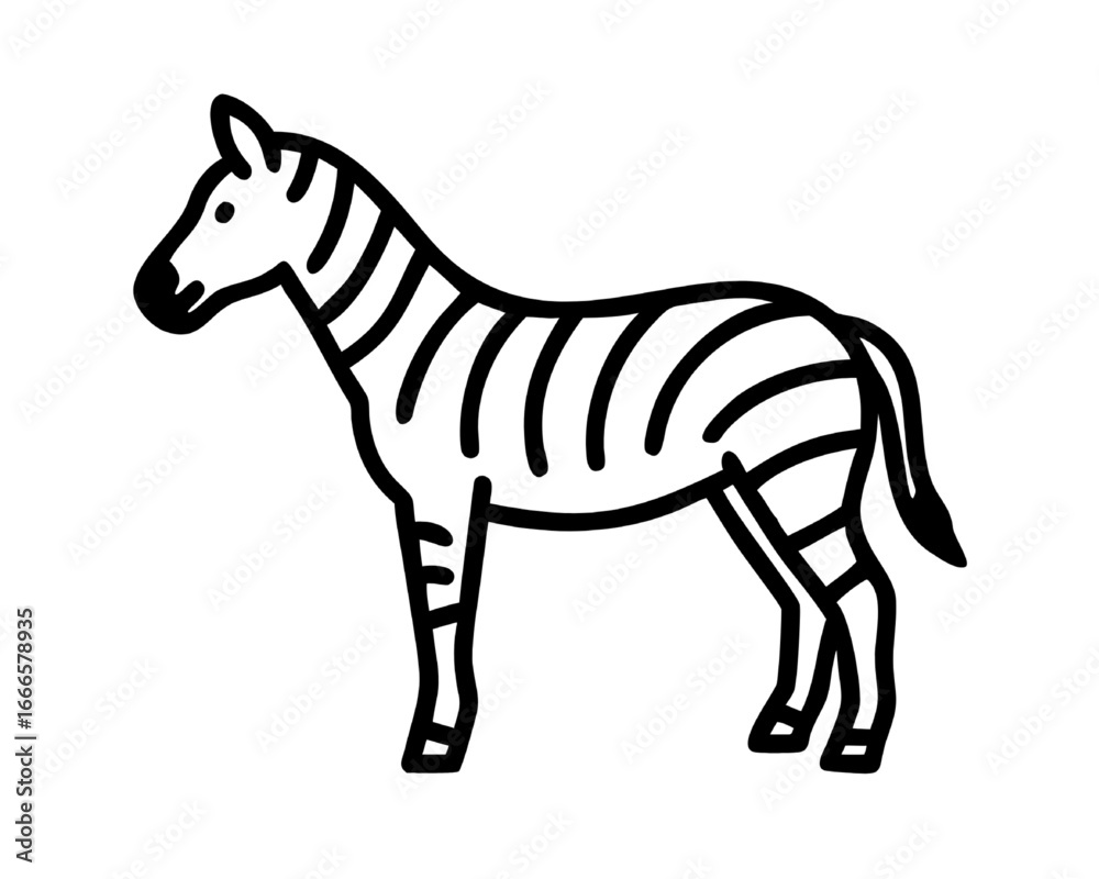 Fototapeta premium Simple Outline Illustration of a Zebra Standing Sideways with Black and White Stripes