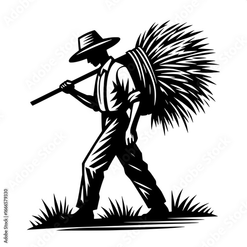 Farmer Carrying Sack on Back
