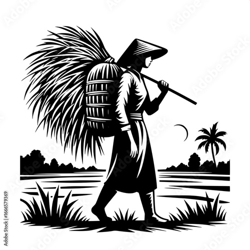 Farmer Carrying Sack on Back