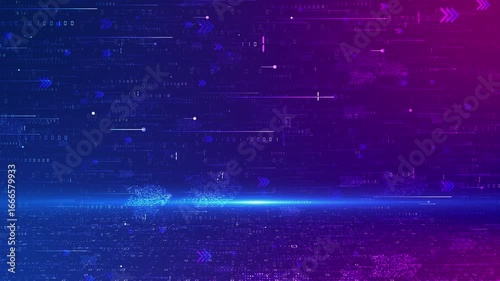 Wallpaper Mural Animation futuristic motion of binary coding glowing blue pink gradient background accented by arrows. for tech intros, cyber visuals, data presentations, digital transitions, AI environments. Torontodigital.ca