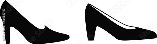 Elegant black high heel shoes silhouette on white background
