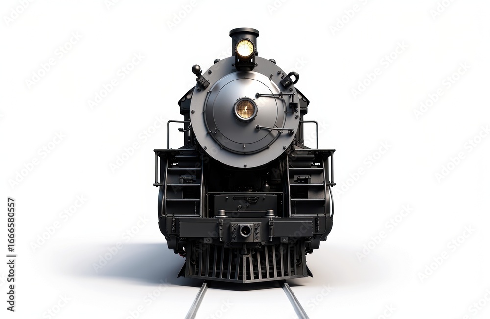 Fototapeta premium A vintage steam locomotive facing forward on railway tracks