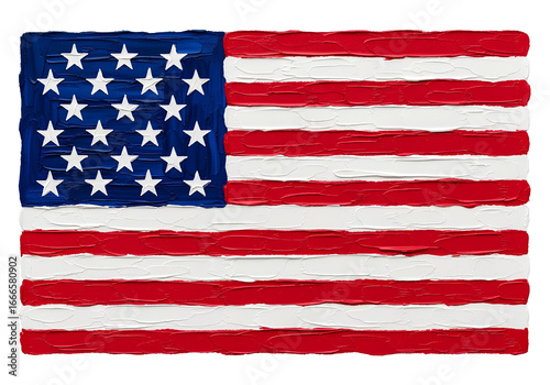 Flag of the USA, American flag with a textured oil painting impasto style, isolated on white