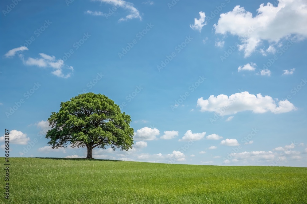 Obraz premium Open field with a solitary tree under a clear sky