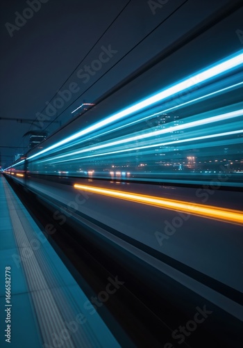 Dynamic Light Trails of a High-Speed Train at Night