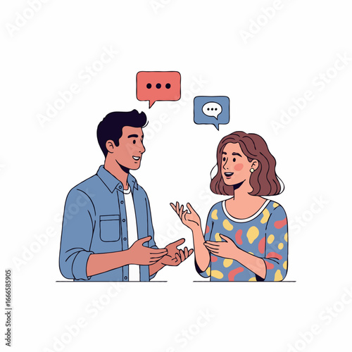 Vector illustration of a couple talking together, sharing stories, and expressing feelings with love and intimacy in a warm romantic moment