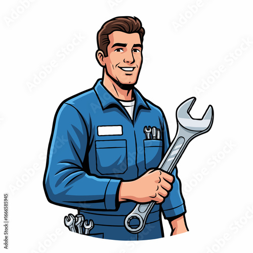 A professional mechanic repairing a vehicle, changing a tire, fixing damage, and carrying tools. Perfect for posters, books, and online articles about car maintenance and auto repair