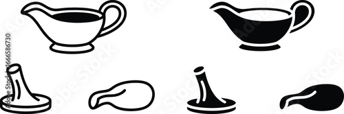 Hand drawn gravy boats and ladles collection isolated on white background