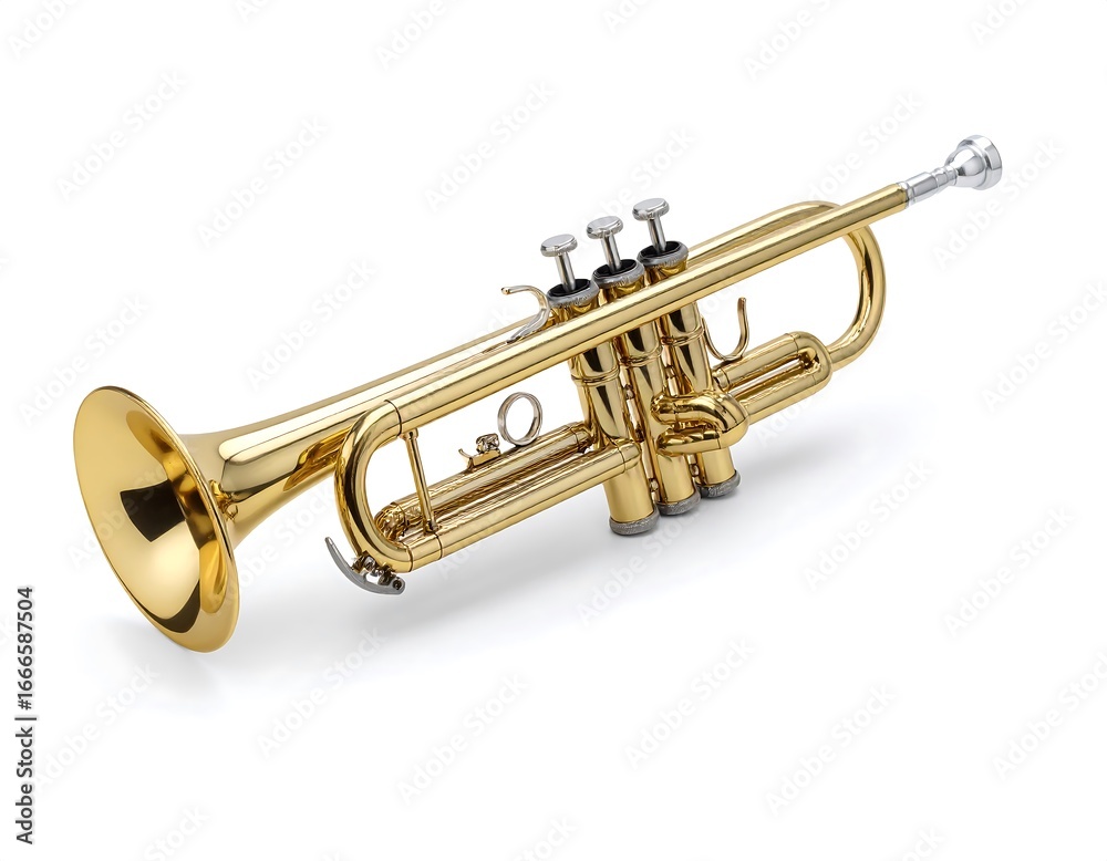 Obraz premium Golden trumpet on white background