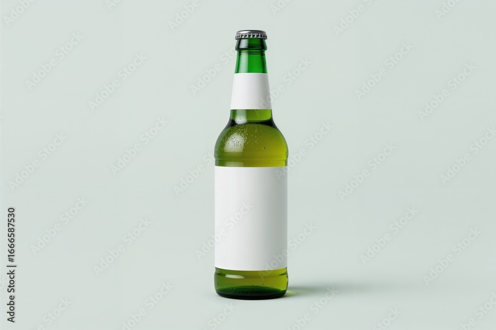 Blank label on green beer bottle mockup, glass presentation template Blank label on green beer bottle mockup, glass presentation template