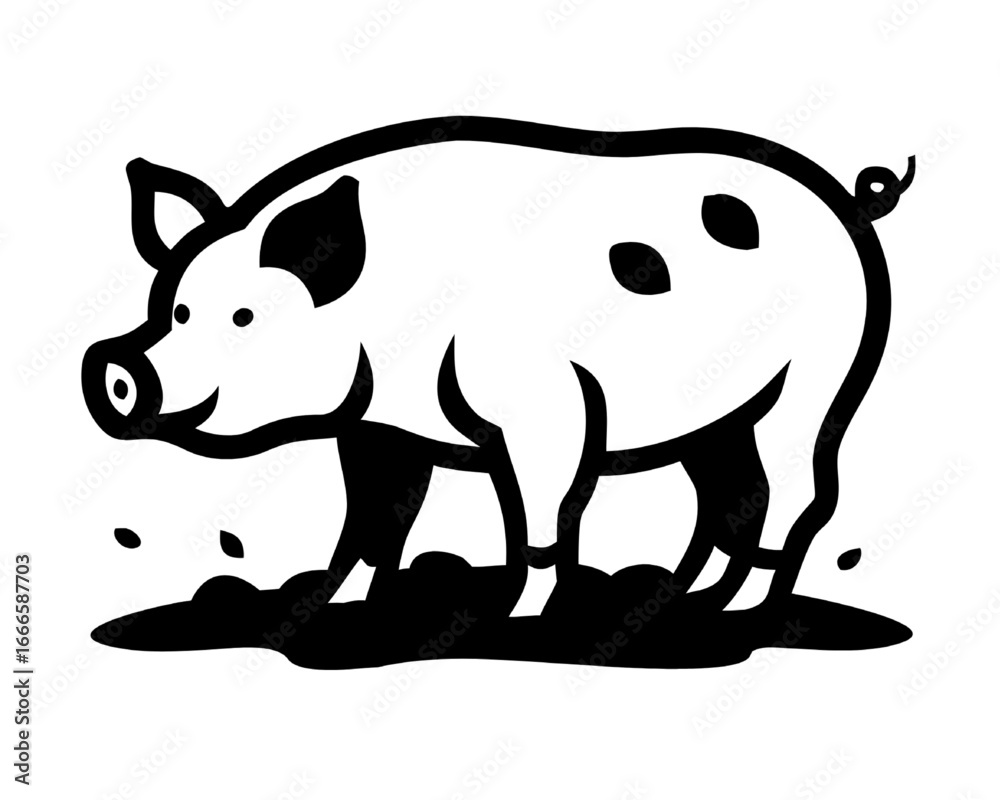 Fototapeta premium Playful Pig in Mud Whimsical Farm Animal Vector Illustration for Creative Designs