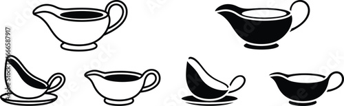 Collection of hand drawn gravy boats and sauce boats
