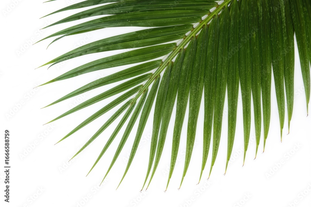 Fototapeta premium Palm tree green leaf isolated on a white backdrop