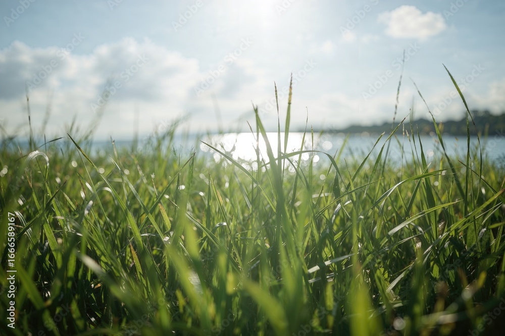 Fototapeta premium Blurred background featuring lush green grass