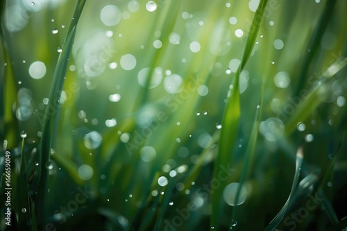 Wallpaper Mural Blurred Rain with Glowing Green Bokeh Effect Torontodigital.ca