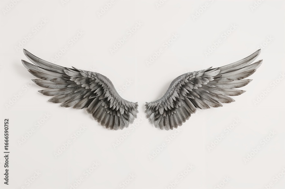 Fototapeta premium Isolated gray feathers against a plain backdrop