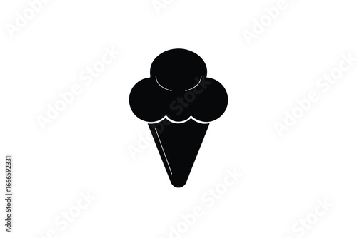 Black silhouette of a three scoop ice cream cone on white background