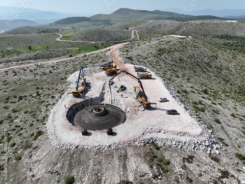 Wind turbine construction site on mountains