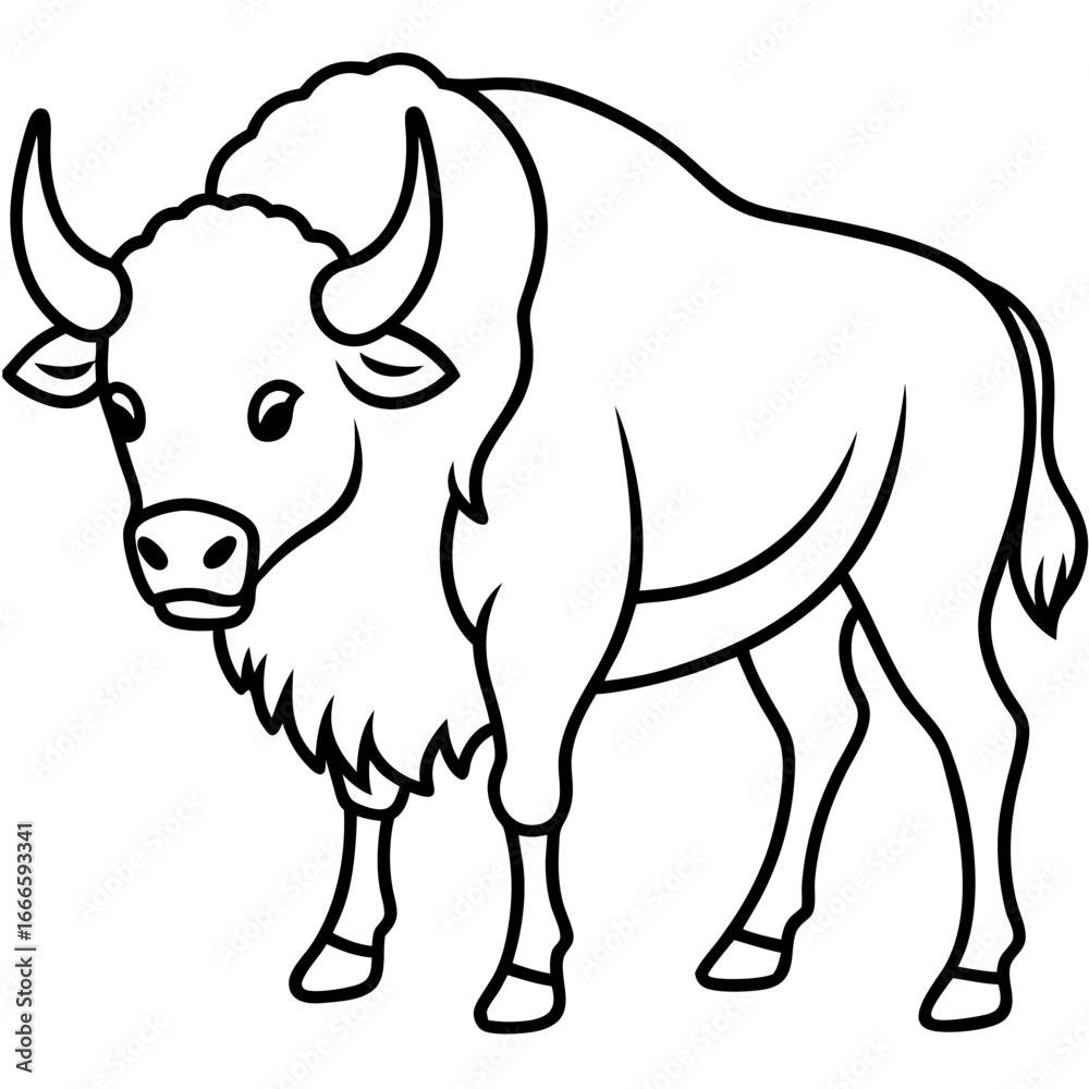 Fototapeta premium Wild Bison Outline line art