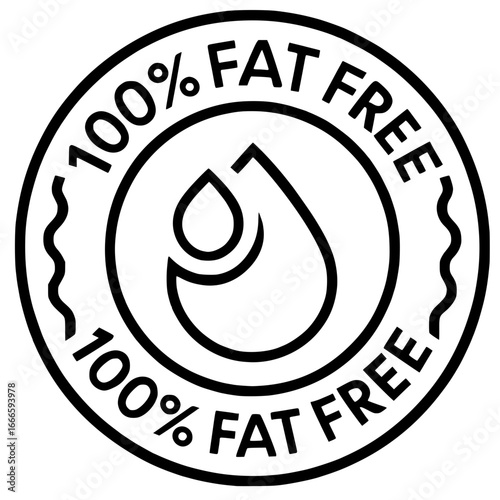 Fat-free food label with water droplet design, perfect for health, diet, and wellness branding