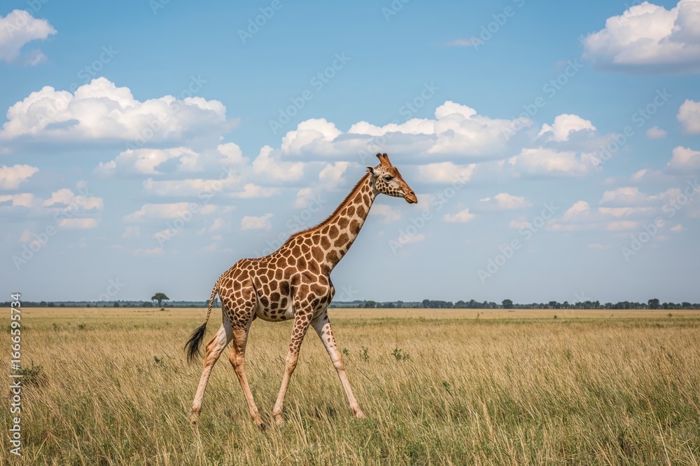 Obraz premium Tall giraffe strides into the clearing