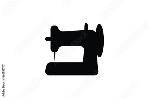 Black silhouette of a vintage sewing machine on a white background