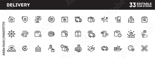 Male courier expressing fast delivery service in urban logistics, icon set for app mockup and web design, icon illustration