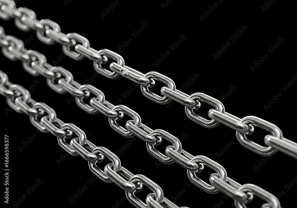 Obraz premium Three parallel metal chains on a black background