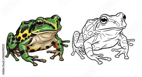 Amazon Harlequin Frog Coloring Page with Dual Poses Amphibian Activity Sheet Design