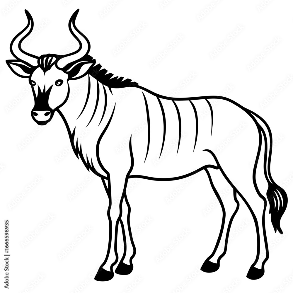 Fototapeta premium Wild Safari Wildebeest line Art Vector