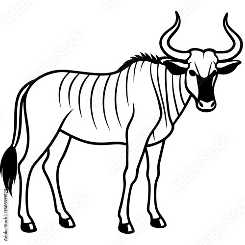 Wild Safari Wildebeest line Art Vector