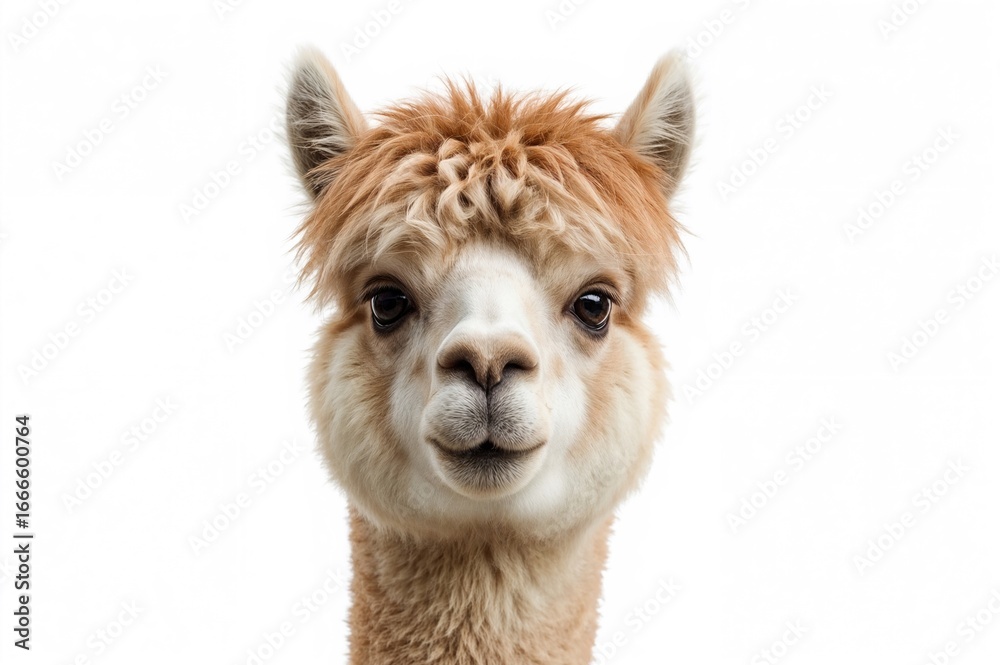 Obraz premium Close-up shot of an Alpaca from the front with a white backdrop