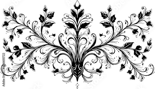 floral scroll design silhouette vector illustration
