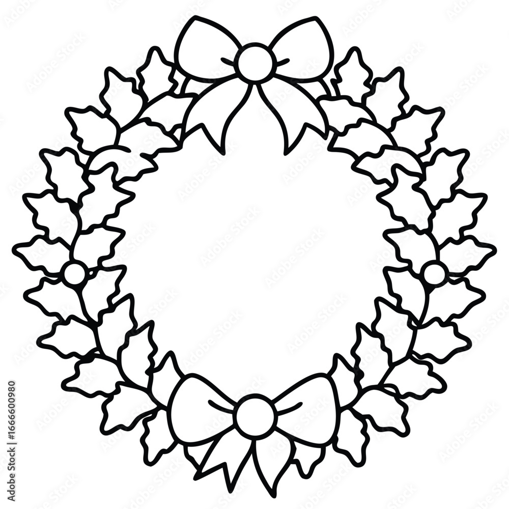 Fototapeta premium Christmas Wreath line art vector