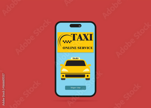 Taxi app on phone.Taxi mobile illustration car concept banner
