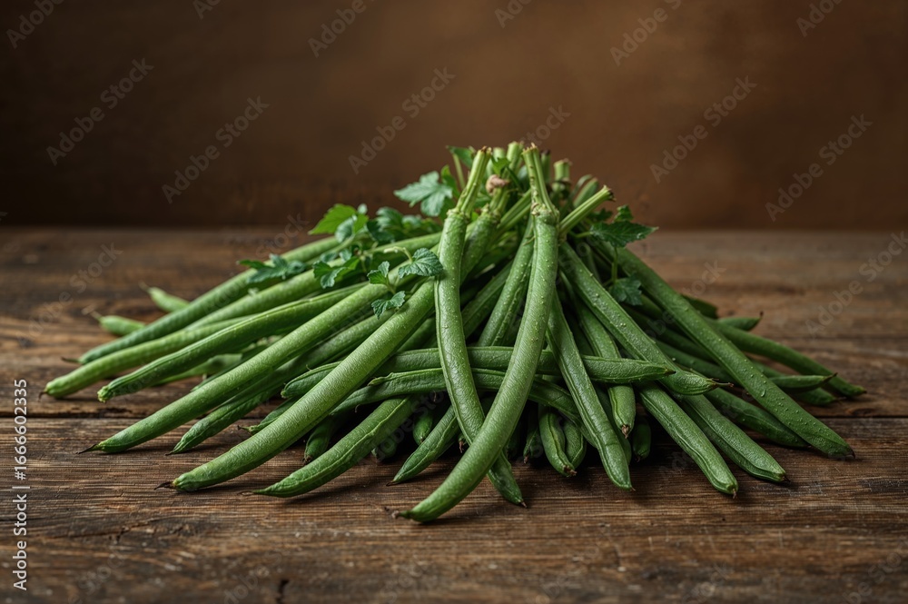 Fototapeta premium Green beans laid out on the surface