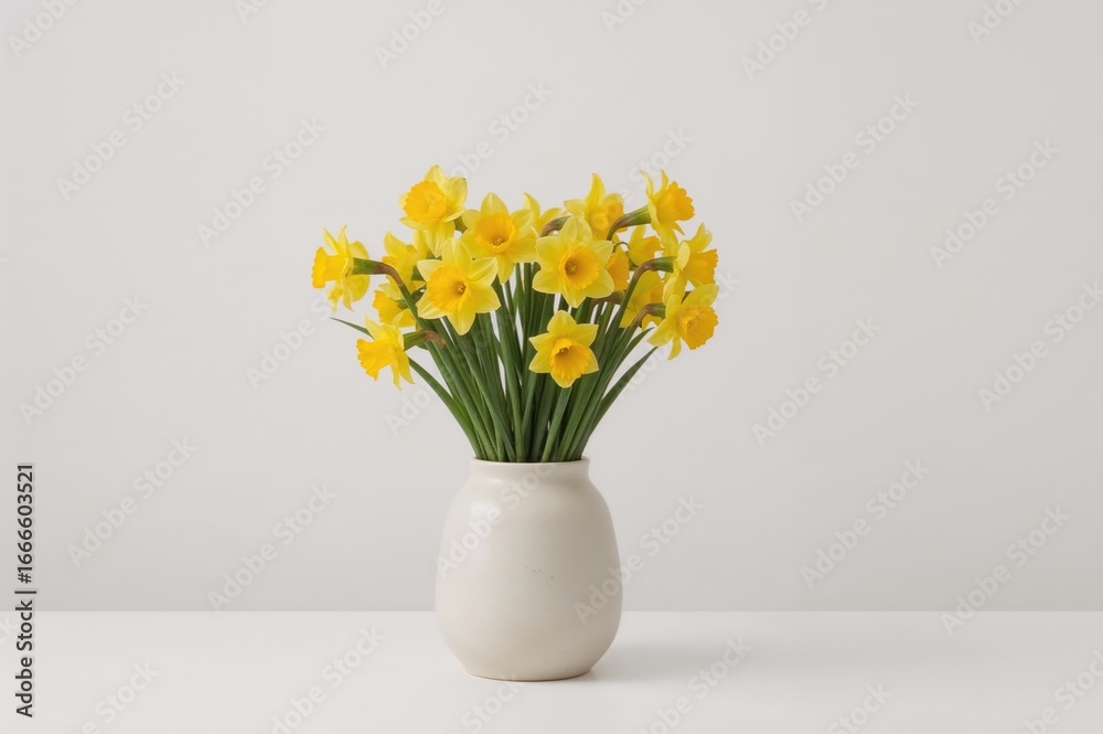 custom made wallpaper toronto digitalBright yellow daffodils in a ceramic container on a white surface beside a blank wall