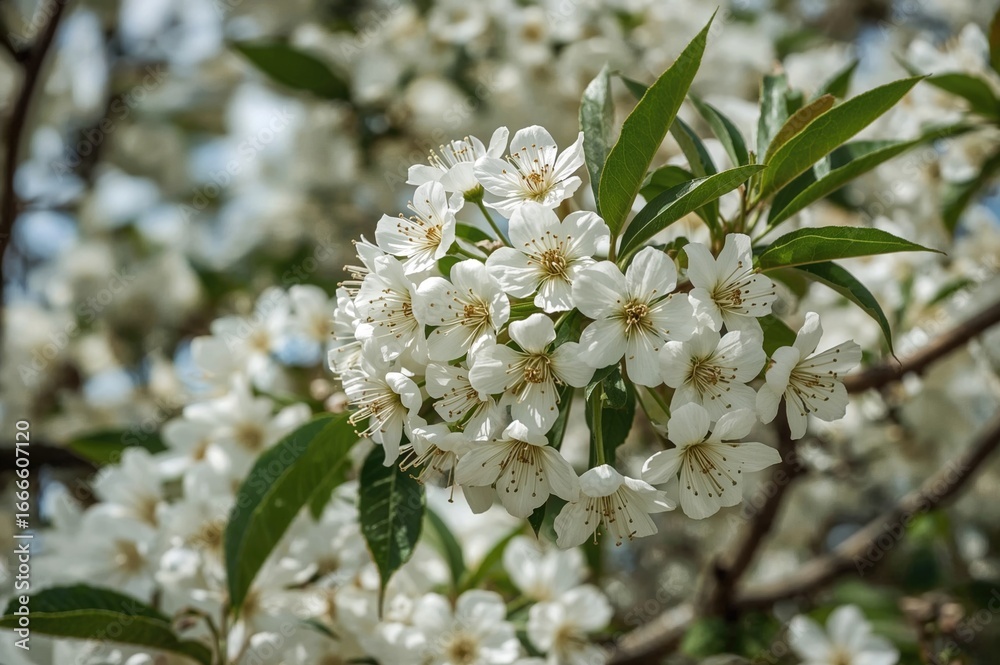 Rowan tree blossoms in spring with white flowers Rowan tree blossoms in spring with white flowers