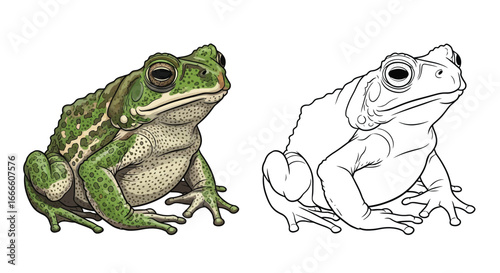 Amazon Rainforest Tree Toad Coloring Page with Dual Amphibians Full Color and Outline